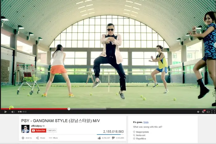 Gangnam style счупи брояча на YouTube - мина 2,14 милиарда гледания