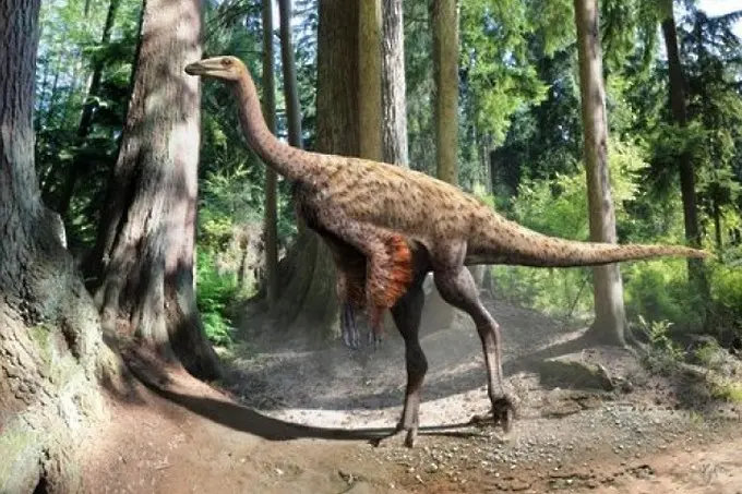 Намериха удивително запазен динозавър с пера и кожа