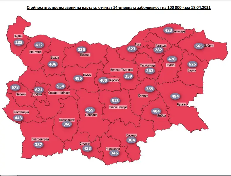 COVID картата на България - с по-малко заразени, но все още силно червена