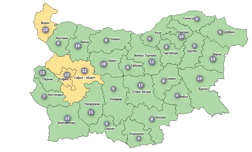 COVID картата: три области остават в жълто