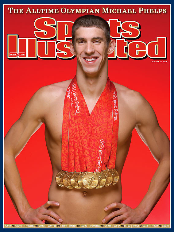 В Пекин 2008 плувецът печели 8 златни медала, поставя седем световни рекорда и един олимпийски. Снимка Sports Illustrated