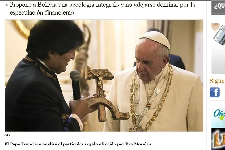 Христос, разпънат на сърп и чук, за папата в Боливия