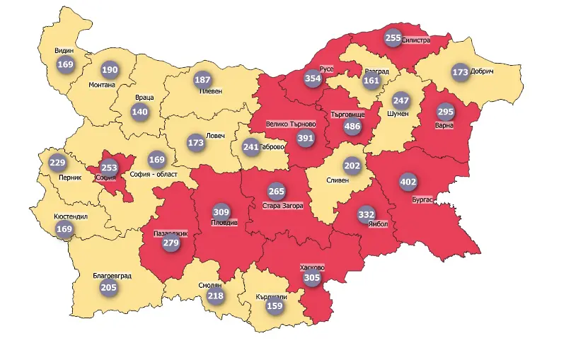 COVID картата - в червено вече е и София-град. И още 11 области