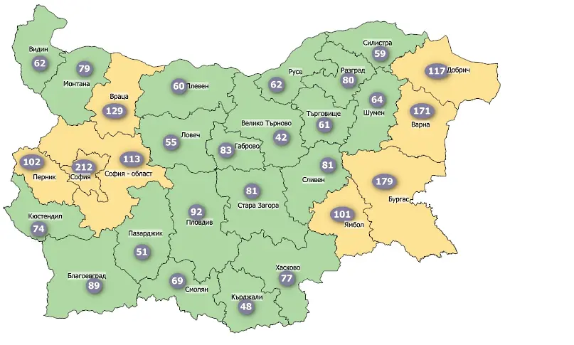 COVID картата: България пожълтя