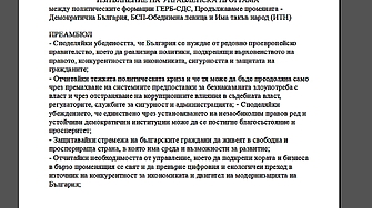 Дванадесет страници е проектоспоразумението за общо управление между ГЕРБ СДС и