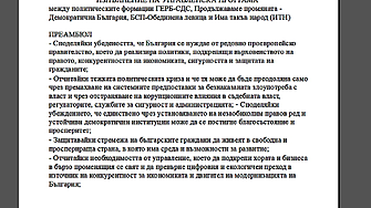 В оригинал: ето го текста на проектоспоразумението за управление между ГЕРБ, (ПП-)ДБ, БСП и ИТН