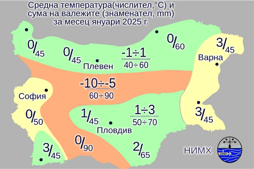 От минус 20 до плюс 15 градуса през януари