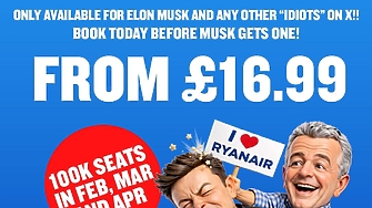 "Райънеър" влиза остро в битката с Мъск: обяви разпродажба на евтини места за "Големи идиоти"